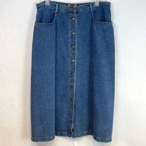 Baccini Jean Skirt Size 22 Blue Denim Button Front Straight Pencil Pockets Vtg